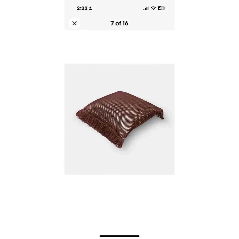 Faux Natural Knit Fringed Pillow - Threshold - Brown - Outdoor